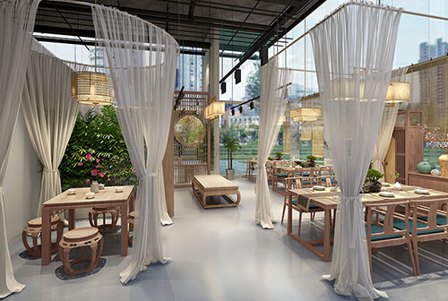 樟木头镇200平禅意中式风格奶茶咖啡店装修设计效果图