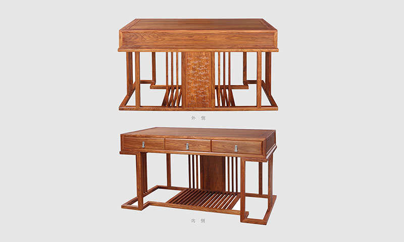 樟木头镇 别墅中式家居书房装修实木书桌效果图